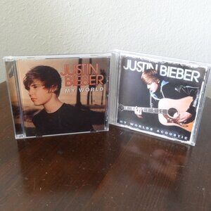 2 - JUSTIN BIEBER CDs ~ My World ~ My Worlds Acoustic ~ Like NEW